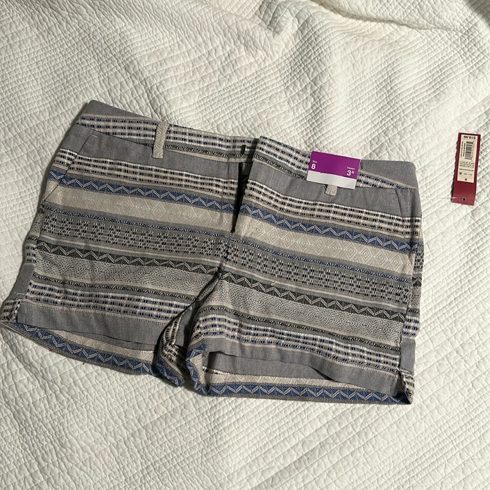 Merona Gray and Blue Patterned Women Shorts